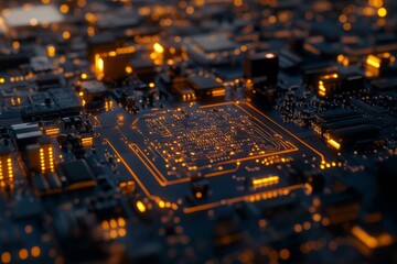 Poster - A detailed closeup view of the intricate and complex circuitry found on a microchip, illustrating the advanced technology that underpins and powers modern electronic devices and systems