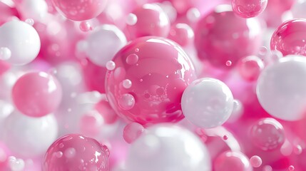 Sticker - Abstract background with pink and white glossy spheres.