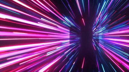 Poster - Colorful light trails radiate outward, creating an energetic atmosphere in a dark environment, suggesting movement and speed.