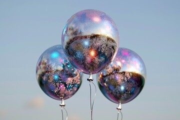 Poster - Colorful balloons drifting through the atmosphere, perfect for celebrations or whimsical illustrations