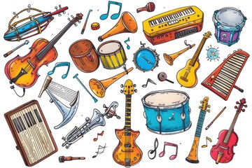 Aufkleber - A set of various musical instruments on display or storage