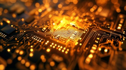 Poster - Here is a detailed closeup view of the complex circuitry on a microchip, showcasing the advanced technology and intricate design that define modern electronics in todays computing environment