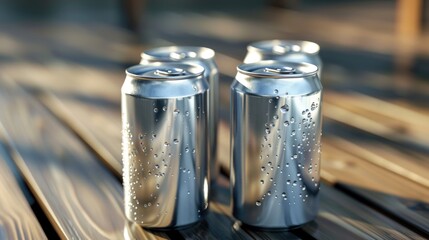 Poster - Two cans of soda placed on a wooden table, perfect for outdoor gatherings or parties