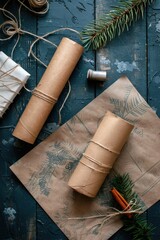 Poster - A pair of brown paper rolls sit atop a table, ready for use