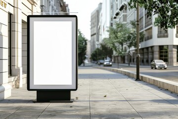 Poster - A standard bus stop sign on a city street, often seen in urban areas