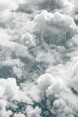 Poster - A black and white photo of a cloudy sky with puffy clouds