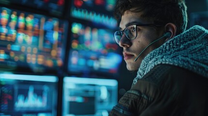 Aufkleber - A person working at their desk, focused on the screens