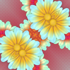 Poster - Bright and colorful composition of flowers on a red background. 3d rendering digital illustration