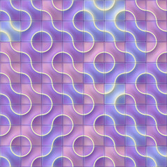 Poster - Digital illustration of a colorful pattern of wavy lines and circles. 3d render