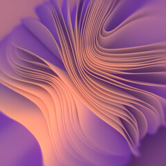 Aufkleber - Wavy pattern of colored fabric sheets with trendy orange-purple gradient. 3d rendering digital illustration