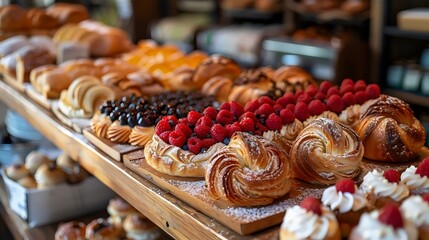 Wall Mural - A display of pastries with a variety of flavors and toppings