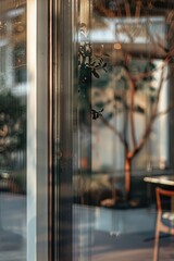 Fototapete - A glass door with a modern clock displayed prominently