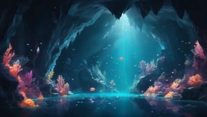 Wall Mural - underwater scene with fishes in aquarium