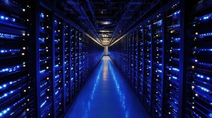 Poster - Data Center Corridor - Server Racks with Blue Lights