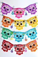 Aufkleber - Decorative display of vibrant sugar skulls on a wall, perfect for fiesta or celebration decorations