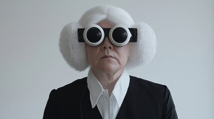 Wall Mural - A woman with white hair wearing goggles and a wig, AI