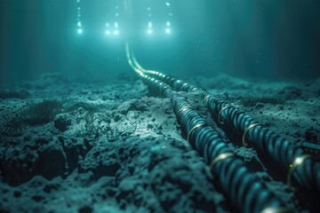 Wall Mural - A submerged view of the ocean floor featuring a massive pipe as the central attraction