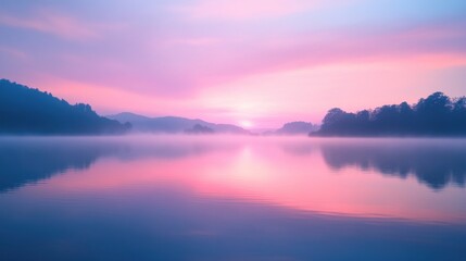 Canvas Print - Misty Lake Sunset