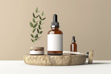 Poster - A selection of essential oils displayed on a shelf with a single open bottle