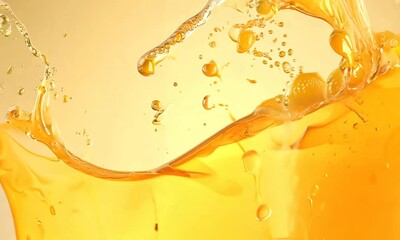 Poster - Captivating splashes of golden liquid dance against a warm backdrop in this slow-motion exploration of texture and movement. Generative AI