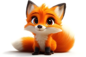 A bright and clean cartoon illustration of a baby fox with vibrant fur.