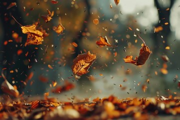 Poster - A bunch of leaves floating in mid-air, creating a natural spectacle