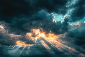 Poster - Bright sunlight peeks through cloudy sky