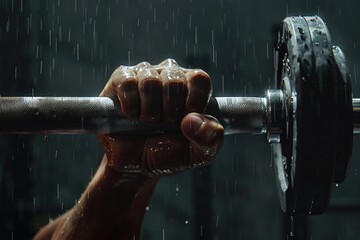 Wall Mural - A person exercises outdoors on a rainy day