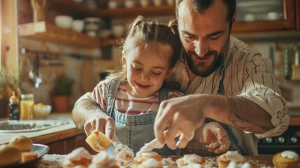 Poster - A father and daughter enjoying quality time in the kitchen, making sweet treats together