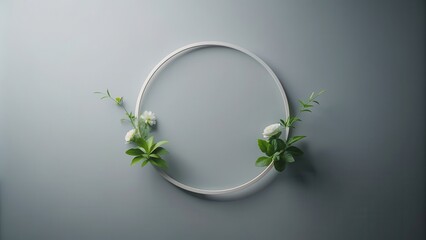 Wall Mural - Minimalistic beauty captured in a floating circle against a cool grey backdrop, minimalist, beauty, focus, floating