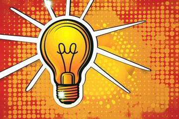 Poster - A single yellow light bulb on a red background