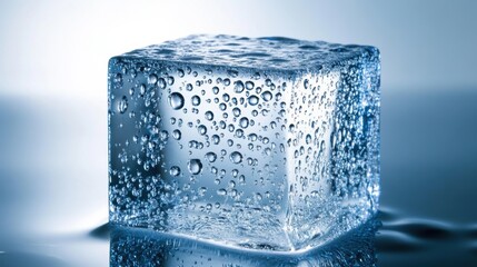 Canvas Print - A close up of a block of ice with water droplets, AI