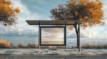 Aufkleber - A bus stop located beside a road, often used for public transportation