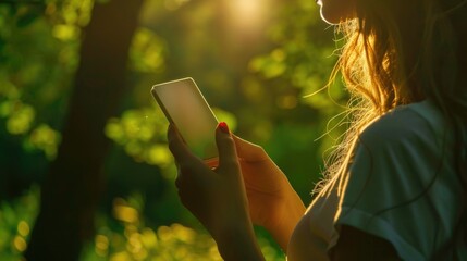 Poster - A woman holding a cell phone in her hand