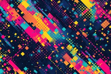 Poster - A vibrant geometric design featuring multiple squares in various colors against a dark background