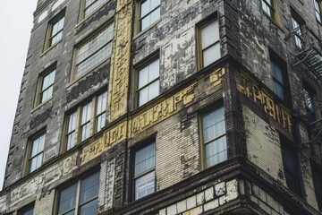 Fototapete - A tall building with a clock tower visible at the top, often used as a reference point or iconic landmark in cityscapes