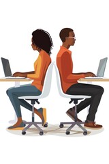 Poster - Two individuals working on their laptops at a table, possibly collaborating or working independently