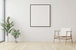 © lunarts_studio - mock up poster frame in modern interior background, minimalistic modern clean empty living room, with plant and furniture. Scandinavian style