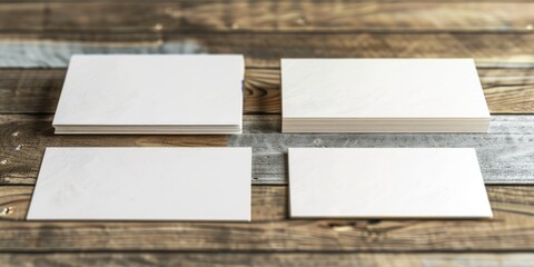 Sticker - A collection of white cards resting on a wooden table, great for decoration or organization