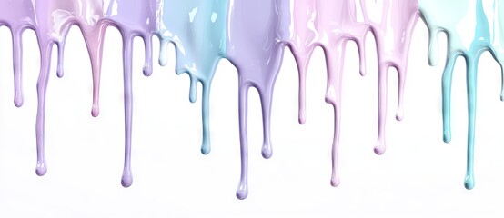 Isolated pastel colorful paint dripping on white background.