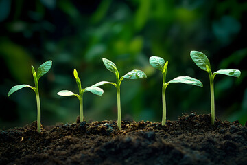 Six seedlings growing from soil