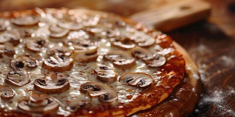 Wall Mural - Italian Thin Crust Pizza with Fresh Mushrooms