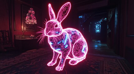 Neon Rabbit in a Dark Room