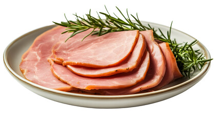 pressed ham meat on a plate isolated over white background