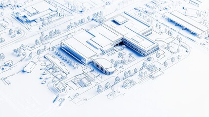 Wall Mural - Architectural Blueprint Sketch of Modern Building Complex