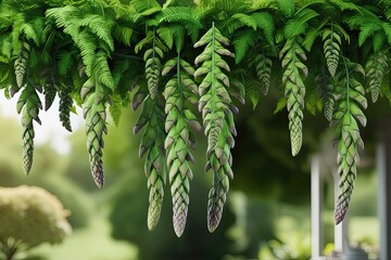 3D Render of Asparagus Densiflorus Hanging Fern in Lush Natural Setting