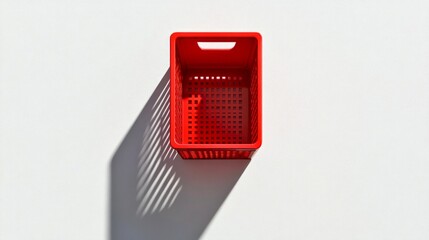 Aufkleber - Bright red plastic storage basket casting a strong shadow. This minimalist design captures the essence of everyday utility. Ideal for home organization or retail displays. AI