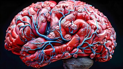 Poster - A colorful brain with a rainbow of hues, appearing wet and dripping with water droplets