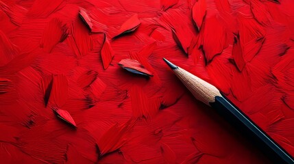 Stock illustration of white pencils with sharpeners scattered on a red background.