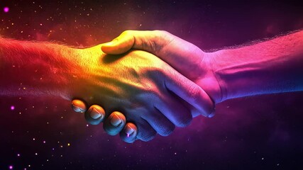 Poster - A dynamic handshake showcases connection and collaboration in a vibrant, multicolored atmosphere.